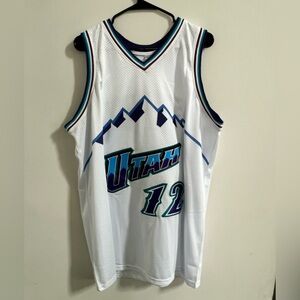 White Basketball Jersey with Blue and Purple Accents